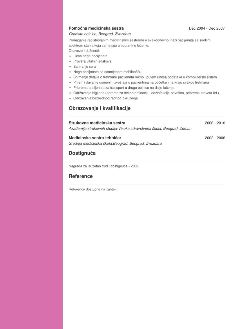 CV Primer medicinska sestra 2/2