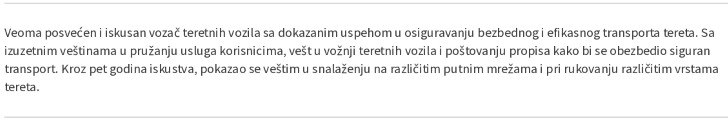 CV vozača – primer licni profil