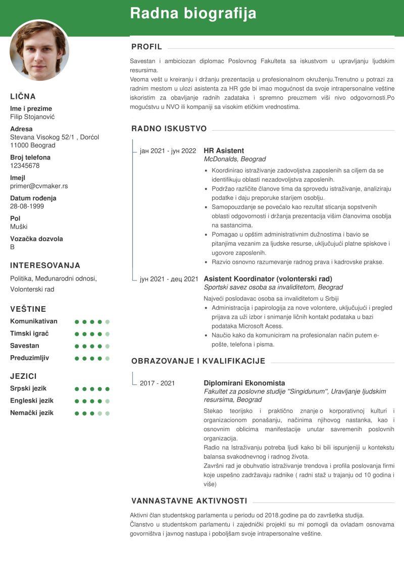 CV example student cv with photo