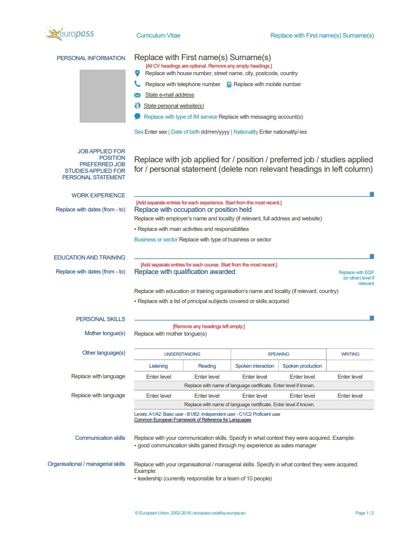 Europass CV-šablon