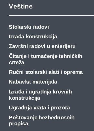 vestine u cv-ju stolara vestine u cv-ju stolara