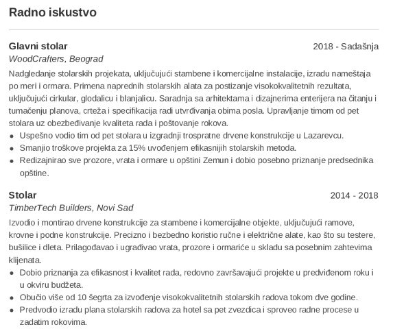 radno iskustvo u biografiji stolara radno iskustvo u biografiji stolara