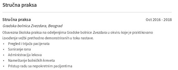 obrazovanje u cv-ju medicinske sestre