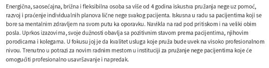 licni profil u cv-ju medicinske sestre