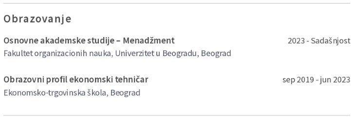 Obrazovanje u part-time cv-ju Obrazovanje u part-time cv-ju