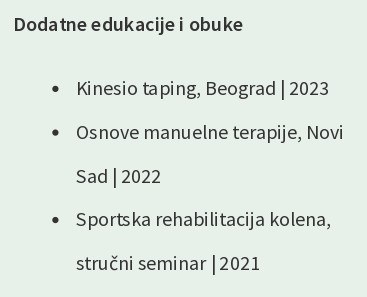 dodatno obrazovanje u cv-ju fizioterapeuta