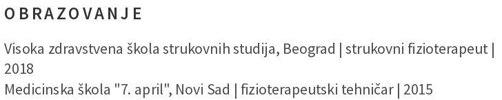 obrazovanje u cv-ju fizioterapeuta