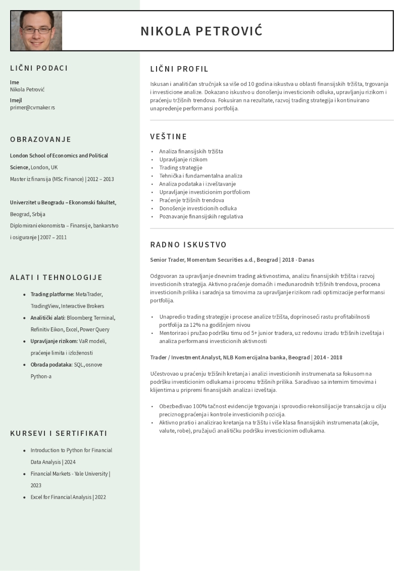 CV primer za trgovca CV primer za trgovca
