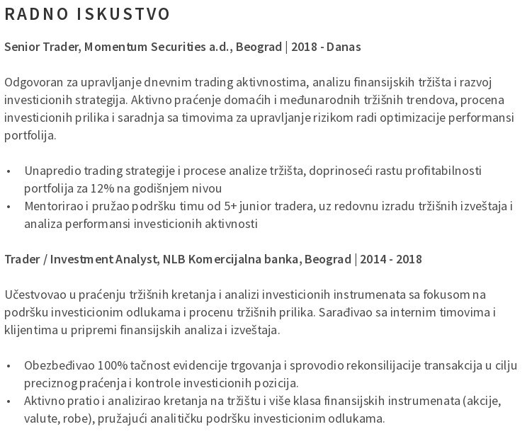 radno iskustvo u cv-ju trgovca