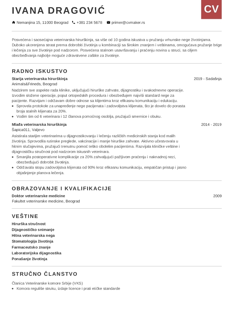 CV za veterinara - primer CV za veterinara - primer