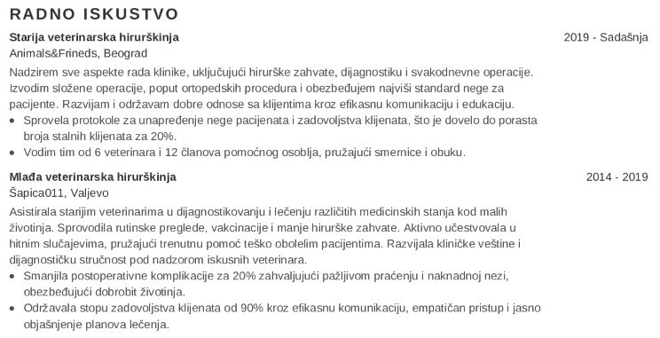 iskustvo u CV-ju za veterinare iskustvo u CV-ju za veterinare