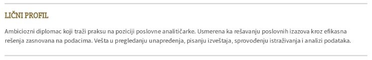 licni profil u cv-ju za praksu