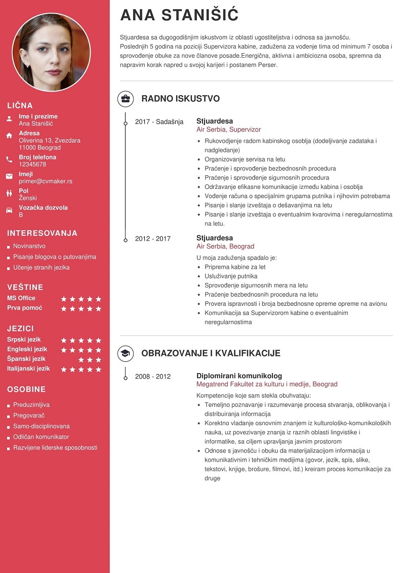 CV Primer moderan cv